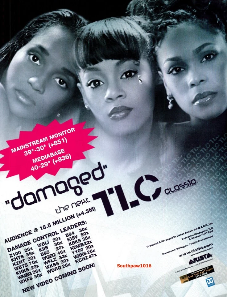 2002 TLC 'Damaged' Song Release Music Industry Promotional Reprint Ad - Image 1 of 1