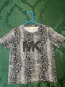 Michael Kors Black & Gray Snakeskin Print Tee Shirt w/ Signature Decal - Picture 1 of 10
