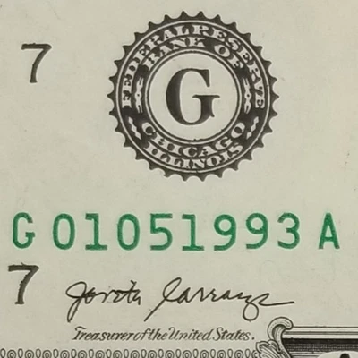 Birthday Anniversary Note January 5, 1993 US Dollar Fancy Serial Number 2017 G A - Image 1 of 4