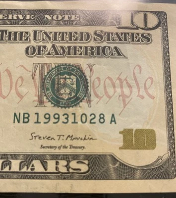 October 28th 1993 Birthday Anniversary Series Note $10 Fancy Serial Number Bill - Image 1 of 4