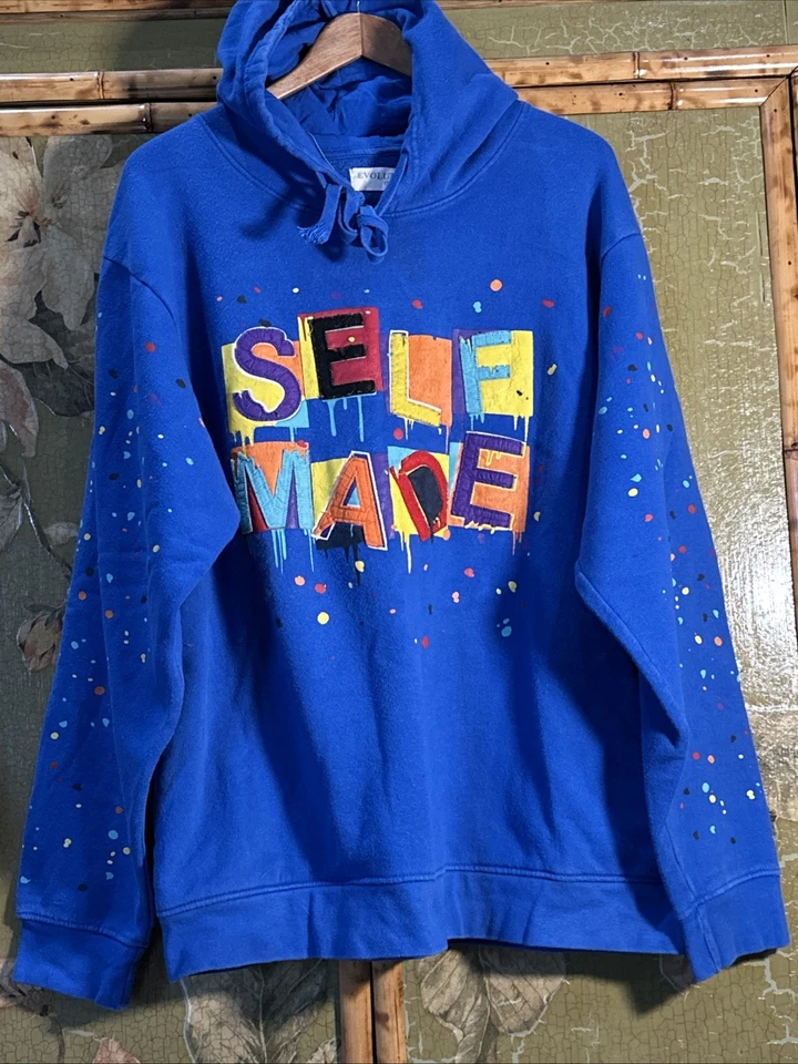 Evolution in Design Men’s XL Hoodie SELF MADE Blue Multicolor Graphic Design - Image 1 of 4
