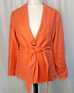 M&S Autograph Pure Irish Linen Belted Jacket Coral Women's UK10 NWT C4560 - Picture 1 of 8
