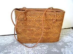 Antique Asian Rattan Basket shoulder bag lined hand tightly woven design - Picture 1 of 11