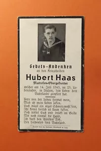 German Death Card Corporal Kriegsmarine July 1943 Italy - Picture 1 of 2