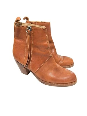 ACNE STUDIOS Mujer Cuero Botas Pistola Tobillo Marrón Cremallera Hechas en Italia Talla 38 Foto 1 de 4