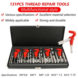 New Style 131Pcs Thread Repair Tool M5 M6 M8 M10 M12 Twist Drill Spanner Wrench  - Picture 1 of 12