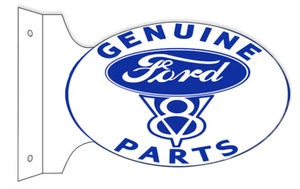 GENUINE FORD V8 PARTS 18" HEAVY DUTY USA METAL DOUBLE SIDED AUTO CAR ADV SIGN - Picture 1 of 1