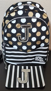 Mochila Justice Initial J Negro Blanco Dorado Lunares Bolso para Libros y Muñequera NUEVO - Imagen 1 de 11