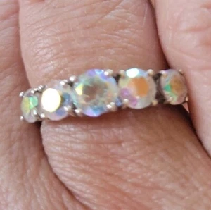 Estate 5 piedras místico anillo de topacio ópalo fuego 7 libras esterlinas 925 Chuck Clemencia firmado - Imagen 1 de 10