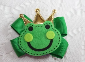 Prince Charming Green Frog Kids Hair Bow Clip fun unique Free Shipping USA - Picture 1 of 2