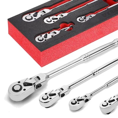 4-Pcs 1/2, 3/8, 1/4-Inch Drive Flex Head Ratchet Set - 72 Tooth Quick Release - Image 1 of 4