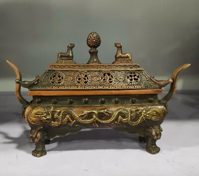 Vintage collectable Decorated Old Handwork bronze Carved Dragon Incense Burners - Image 1 of 4