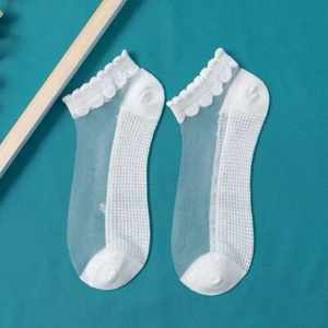 Women Glass Silk Ultra Thin Socks Transparent Sheer Silk Socks Mesh Ankle Socks - Picture 1 of 27