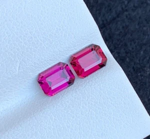 1.85 Carats Pink Garnet Pair for Earrings, Emerald Cut - Picture 1 of 5