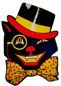 Vintage Halloween Diecut H.E. Luhrs Black Cat With Top Hat Decoration - Picture 1 of 4