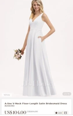 JJs House A Line Size 12 White Floor Length Satin Dress - Image 1 of 4