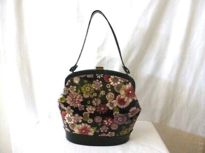 BOLSO DE MANO VINTAGE charol o vinilo grande con patrón de flores Foto 1 de 4