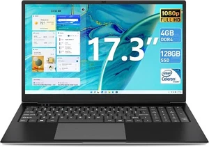 Naclud 17.3 Inch Laptop 4GB DDR4 128GB SSD, Celeron Dual-Core Processor - Picture 1 of 6