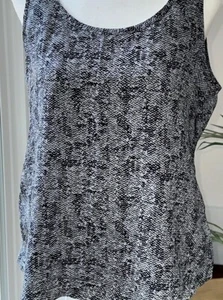 Eileen Fisher Womens Blouse Small Geometric Gray Black Sleeveless Tank Silk - Picture 1 of 10