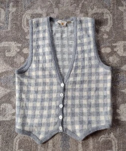 Vtg Vest Sz Med Liz Claiborne Lamb/Rabbit  Knit Checkered Academia Buttons Y2K - Picture 1 of 7