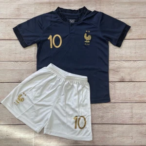 France 2022 World Cup Home Mbappe #10 Kids Soccer Uniform | Jersey | Top + Short - Picture 1 of 3