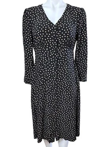 Boden Elsie Midi Dress V Neck Long Sleeves Black Polka Brown Size 8P - Picture 1 of 9