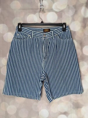 Faded Glory Women's Vintage Blue/White Vertical Stripes Denim Jean Shorts Sz 14 - Image 1 of 4