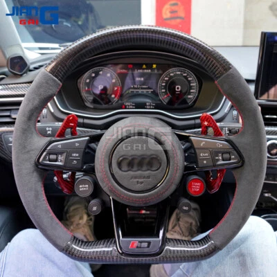 Carbon Fiber Steering Wheel with Paddles Buttons Fits Audi A3 A4 A5 S3 S4 S5 RS3 - Image 1 of 4