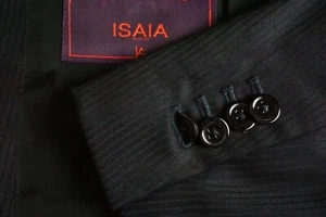 Isaia Midnight Blue Striped 100% Wool 2 Pc Suit Jacket Pants Sz 44S Brand New - Picture 1 of 13