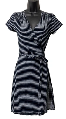Платье Pact Organic Cottom Wrap темно-синее в полоску XS - Изображение 1 из 4