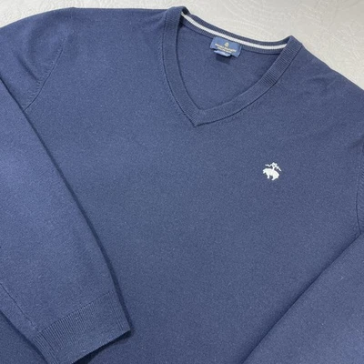 Suéter Brooks Brothers Para Hombre XL Azul Cuello en V Extra Fino Lana Merino Pullover Logo Foto 1 de 4
