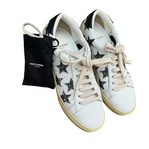 ZAPATILLAS DE CUERO SAINT LAURENT COURT CLÁSICAS RECORTADAS ESTRELLA NEGRAS BRILLANTES TALLA 36,5/7 - Imagen 1 de 7