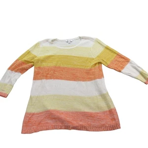 Denim & Co. Medium Striped Knit Sweater Orange Yellow White Cotton Blend  Med - Picture 1 of 8