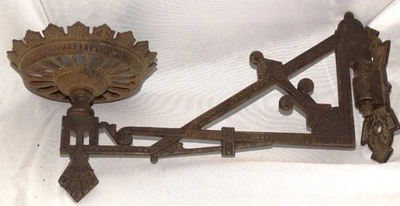 Antique Victorian Art Nouveau Wall Sconce Oil Lamp Bracket Swivel-Arm Cast Iron - Image 1 of 4