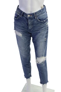 Jeans donna Moussy con cerniera Fly vita alta frange invecchiate blu taglia 28 - Foto 1 di 6