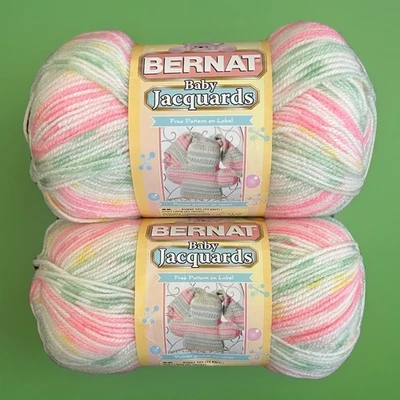 (2) Пряжа Bernat BABY JACQUARDS SPEARMINT CANDY #06230 зеленая белая розовая желтая - Изображение 1 из 4