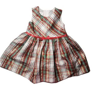 Bonnie Jean 2T Red Plaid Gold Christmas party dress W/ Red Satin Ribbon Bow - Picture 1 of 8