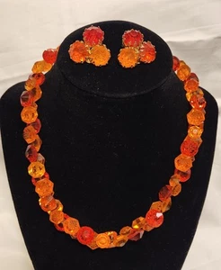Vintage Rare Sandor Necklace & Earrings Orange Tones Rhinestones Set - Picture 1 of 10