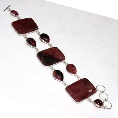 925 Серебряное покрытие кластер родонит браслет ручной работы ювелирных изделий размер 8 «GW - Изображение 1 из 3