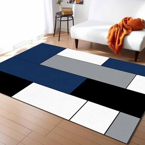 Indoor Area Rug for Living Room, Retro Blue Grey Black Patchwork Floor Mat No... - Picture 1 of 7