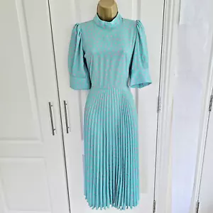 Closet London Women's Pleated Midi Dress UK 10 Mint Pink Polkadot print Spotted - Picture 1 of 15