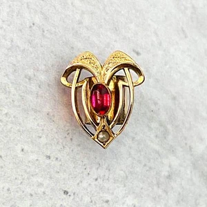 Antique Art Nouveau Garnet Gold Large Slide Pendant Seed Pearl - Picture 1 of 9
