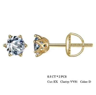 Pendientes de oro amarillo de 0,5 quilates con pase de prueba de diamantes creados en laboratorio VVS1/D/Brillantes Foto 1 de 3