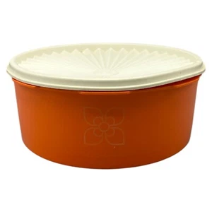 Tupperware Sonnendeckel Vorratsdose Blume Dose 8,5x21cm Orange Rot Tupper Retro - Bild 1 von 10