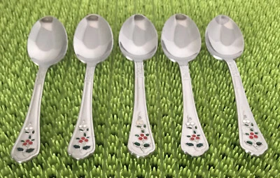 Pfaltzgraff WINTERBERRY Colored Stainless 5 Teaspoons 18/0 Flatware B62G - Image 1 of 4
