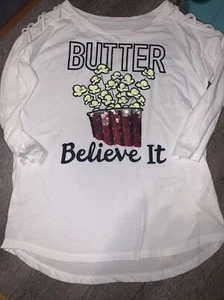 Justice sz 14/16 reverse sequin popcorn movie shirt guc - Picture 1 of 6