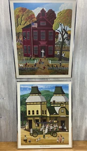 Vintage Folk Art Prints Robert Franke Signed Numbered Framed Lot Of 2 - Picture 1 of 9