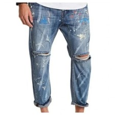 Man X One Teaspoon Men Blue Suede Mr Browns Paint Splattered Distressed Jeans 34