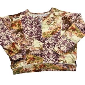 Anthropologie Pilcro Patchwork Oversized Boho Split Neck Sweatshirt Size M - Picture 1 of 9
