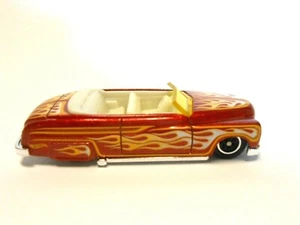 Custom Hot Wheels '49 Merc Flames RED Hot Rod Classic Convertible + Real Riders - Picture 1 of 7